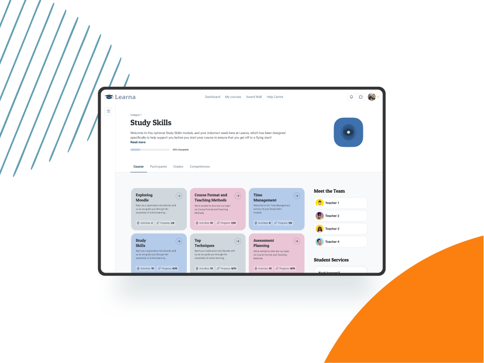 Moodle LMS dashboard on a tablet - Synergy Learning