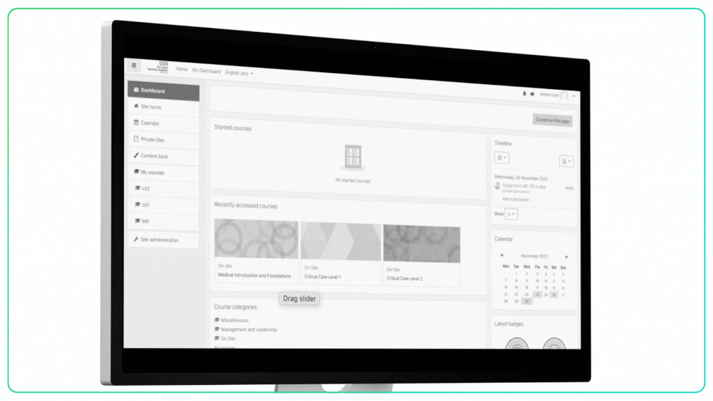 An LMS dashboard with the spark theme