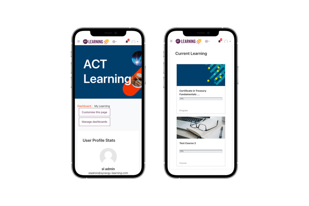 ACT Learning lms mockup on mobile
