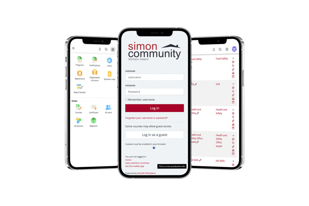 simon community lms mockup on mobile