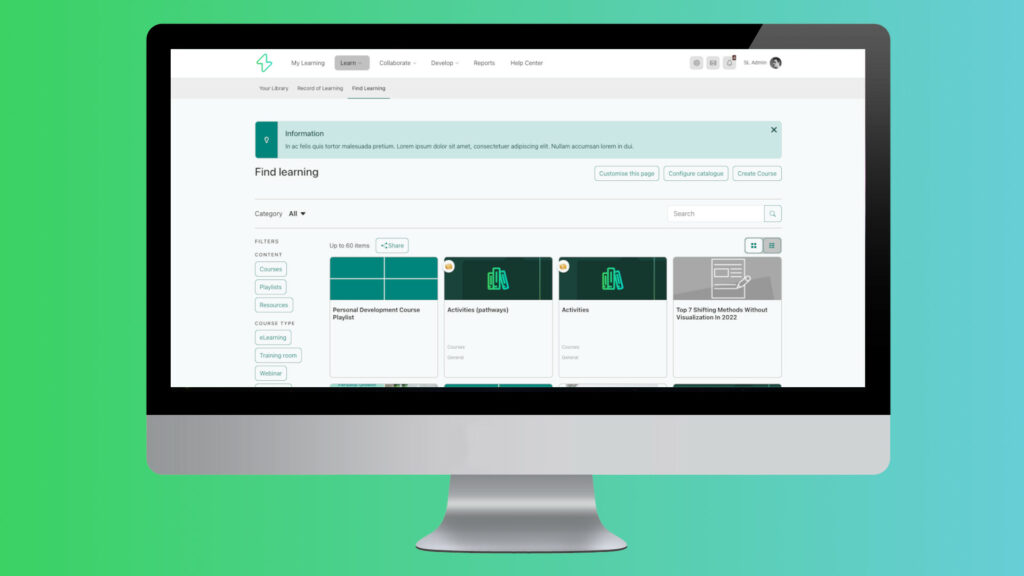 Kurskatalog Lernmanagementsystem Synergy Learning auf Desktop-Gerät
