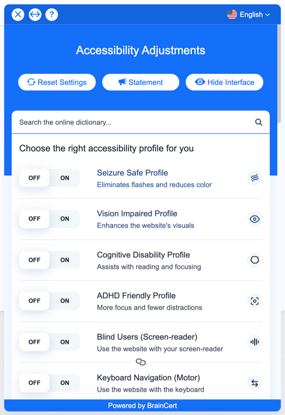 Bildschirmfoto, wie das AccessiBe-Widget auf Ihrer LMS-Seite aussieht