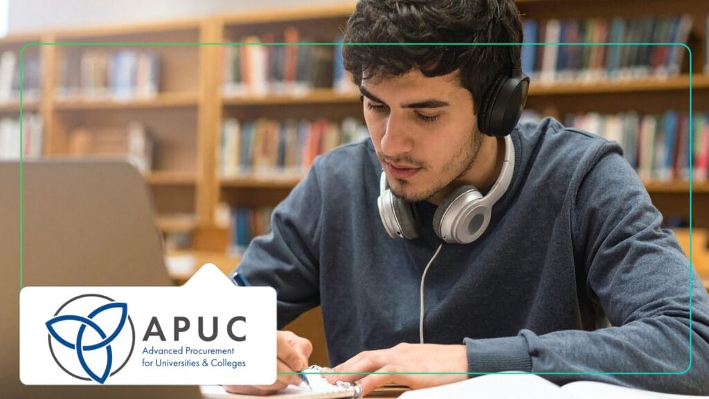 APUC Framework logo in front of student studying -Synergy Learning