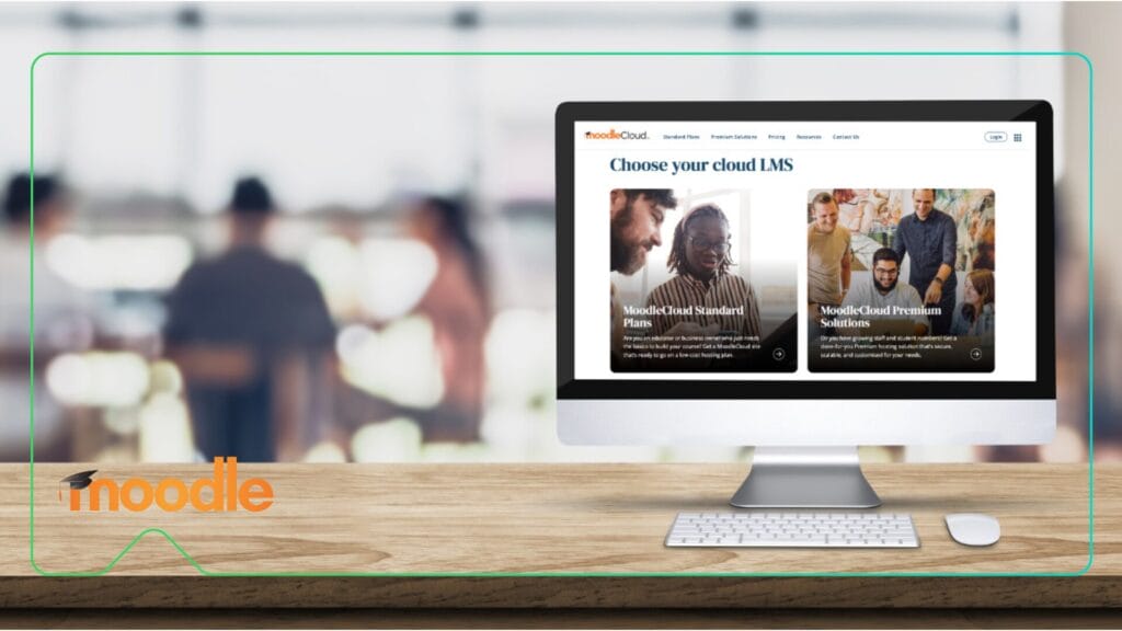 Moodle-Dienste mit Synergy Learning -Bild, das Moodle Cloud auf dem Desktop anzeigt