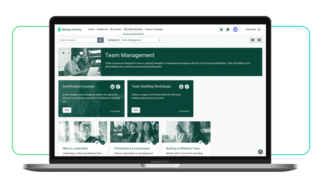 Das Dashboard „Empfohlene Kurse“ des „ Spark “-Themes von Synergy Learnings