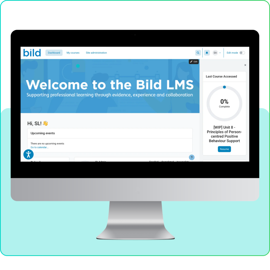 British Institute for Learning Disabilities learning management system dashboard designed by Synergy Learning